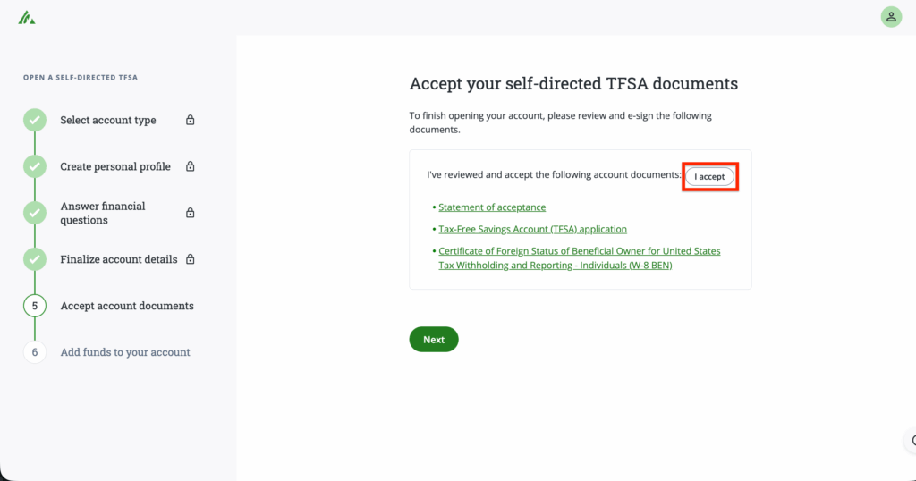 Questradeの口座開設画面